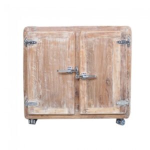 Modern Chrome Solid Wood Whitewash Sideboard With 2 Door On Wheels